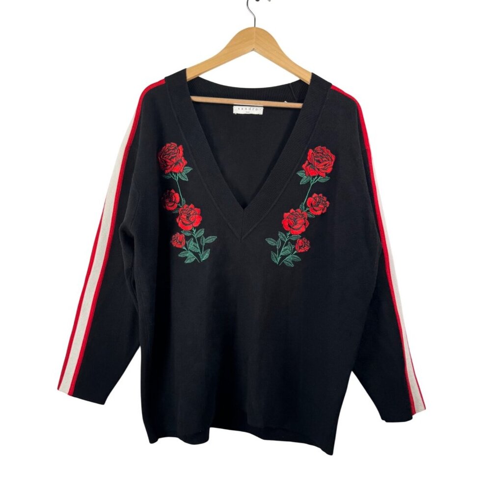 Sandro Indira Rose embroidered sweater preppy retro 90s‎ old money sz M